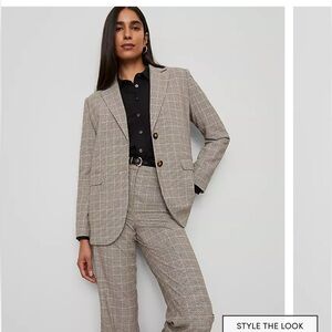 Ann Taylor Madison Plaid Single-Button Blazer - Light Beige & White